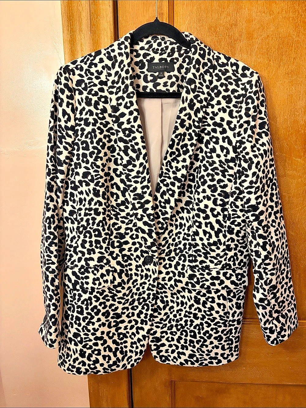 Talbots Leopard Print Blazer White & Black Size 14 Like New